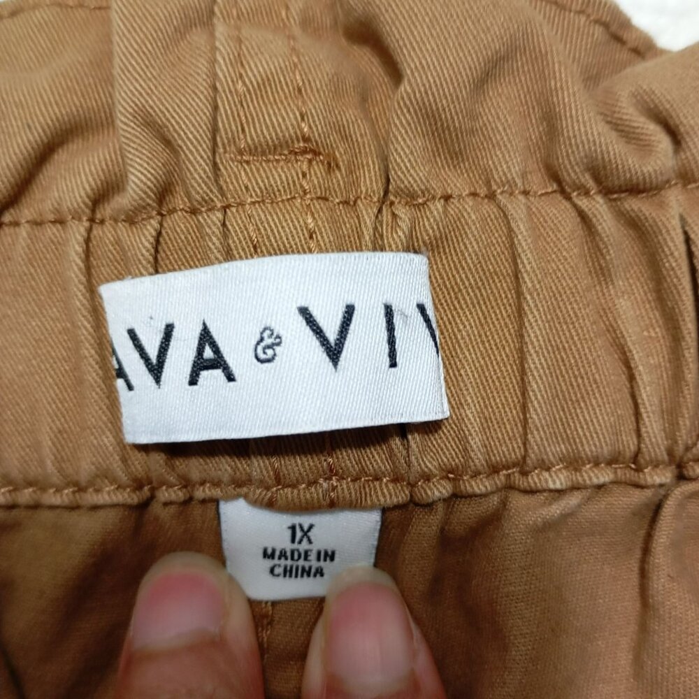 Ava & Viv Shorts 1X  Womens Paperbag Waist Brown With Belt - Picture 2 of 10